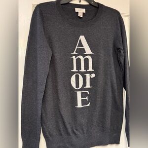 LOFT Dark Gray Sweater with Amore Graphic